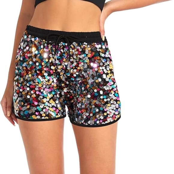 Yugi Itadori Pants - NWOT Sparkling Multicolor Sequin High Waist Shorts